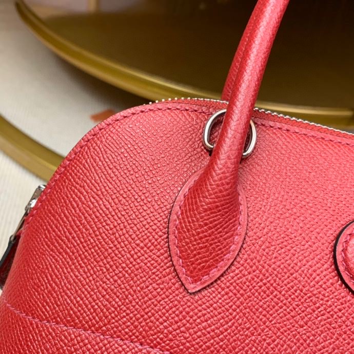 Bolide 27cm Imported original Epsom leather Half hand waxed stitching Gemstone red Silver buckle