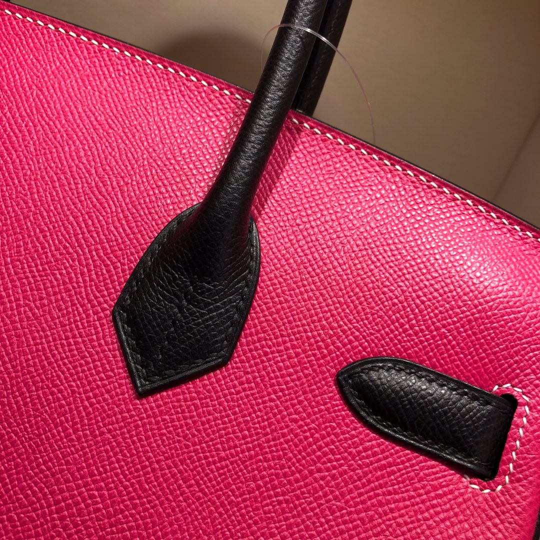 Birkin 30Cm Epsom E5 Rose Tyrien Rose spell 89 Noir black gold buckle top craftsmanship hand stitching waxed thread