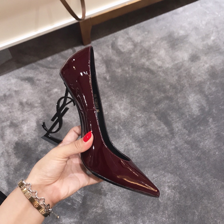 Saint Laurent classic model YSL logo heeled high heels using imported Italian cow patent leather