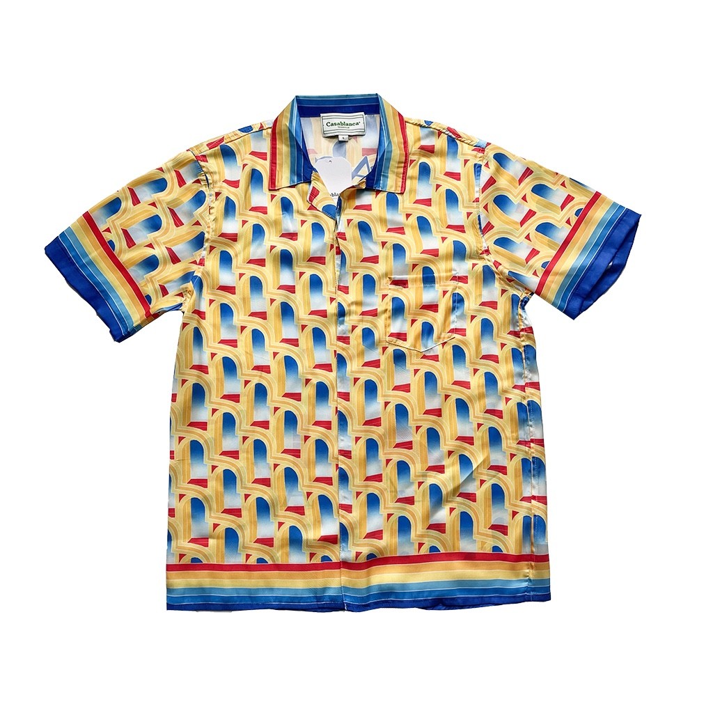 Casablanca Dream Gate, White twill silk short sleeve shirt