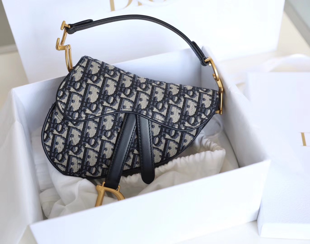 Dior Oblique Old Flower Saddle Handbag