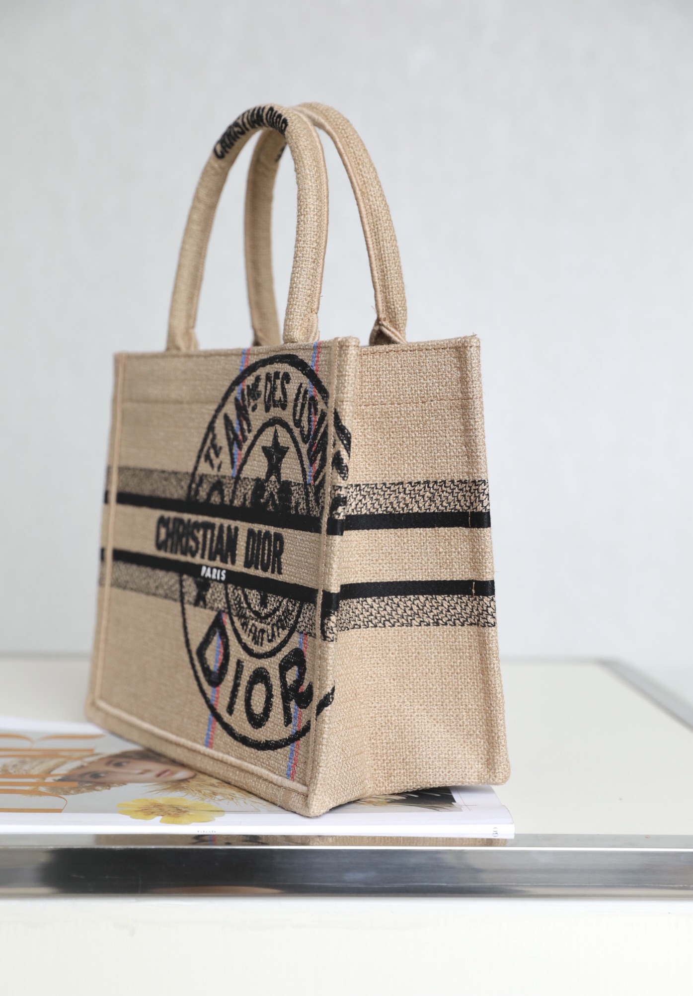 DIOR TOTE beige linen canvas