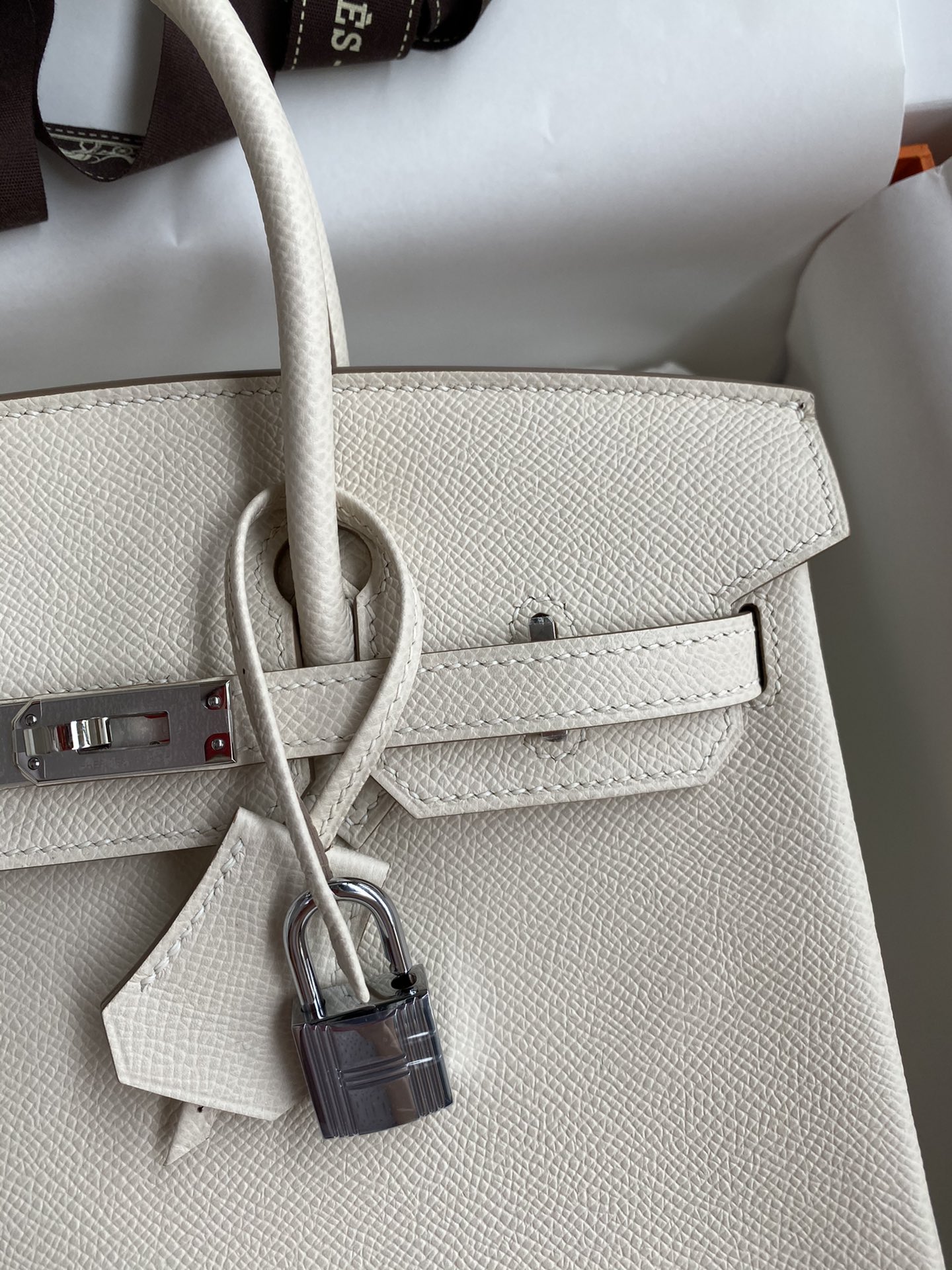 Birkin 25cm Epsom Leather Milkshake White Silver Buckle