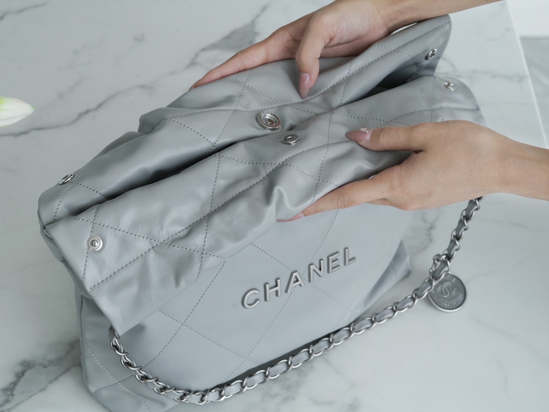 𝗖𝗛𝗔𝗘𝗡𝗟✦𝟐𝟐𝗣Spring/Summer New 𝟐𝟐Handbag Gray Silver Buckle Small 🐘