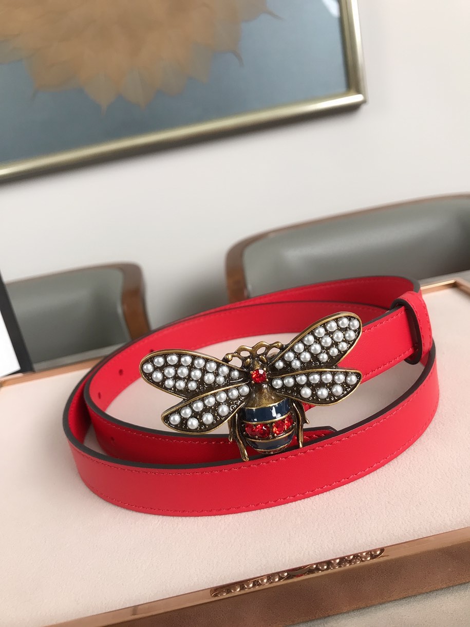 GUCCI red π buckle original imported cowhide handmade wax thread