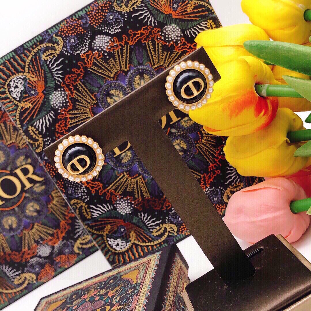 Dior Round CD Purple Bead Earrings