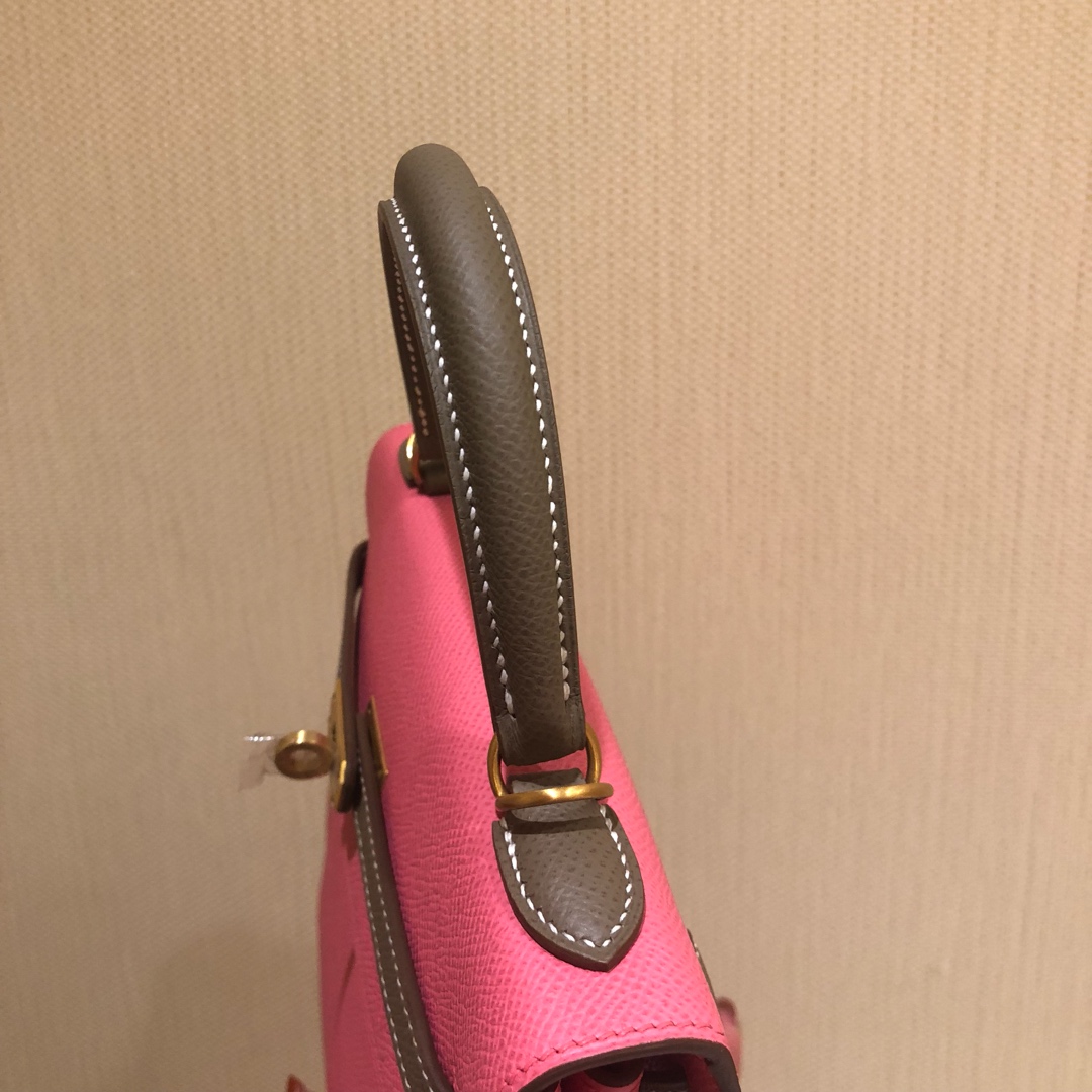 Kelly25cm epsom gold buckle lipstick powder and elephant gray