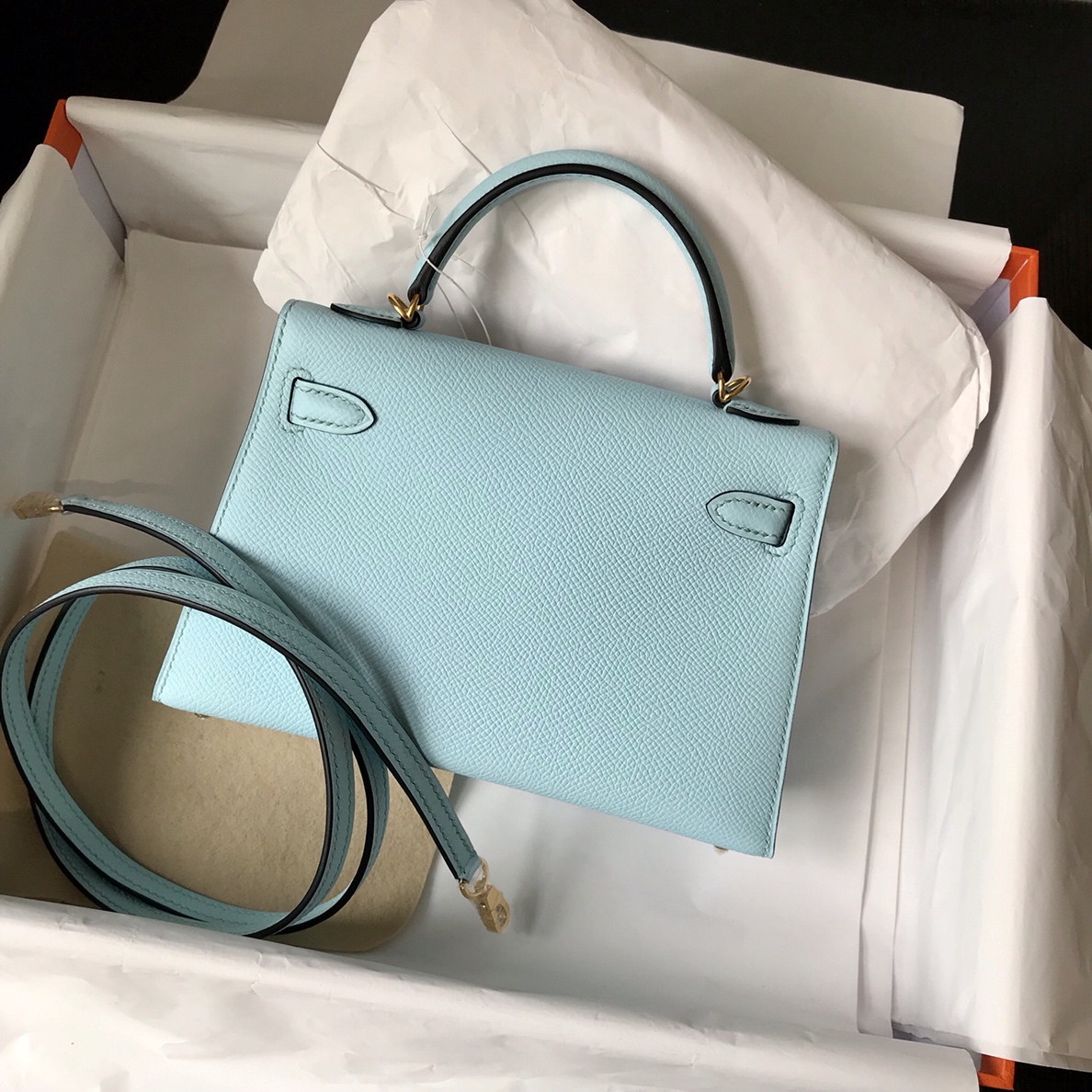 Mini second generation u2 breeze blue original epsom leather gold buckle silver buckle