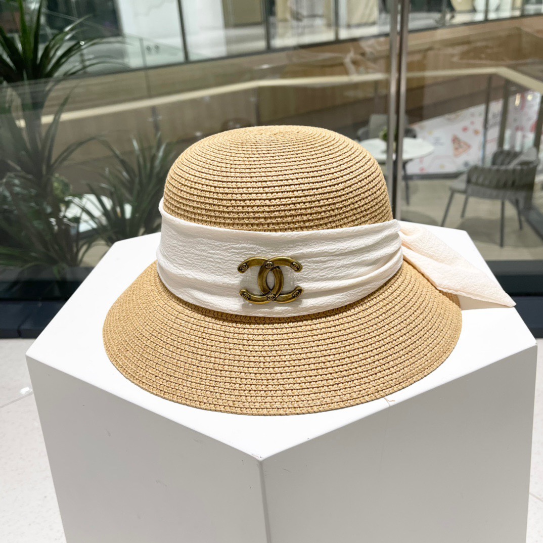 Chanel2023's new straw sunshade straw hat basin