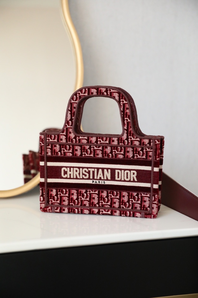 Dior Book Tote Velvet Burgundy