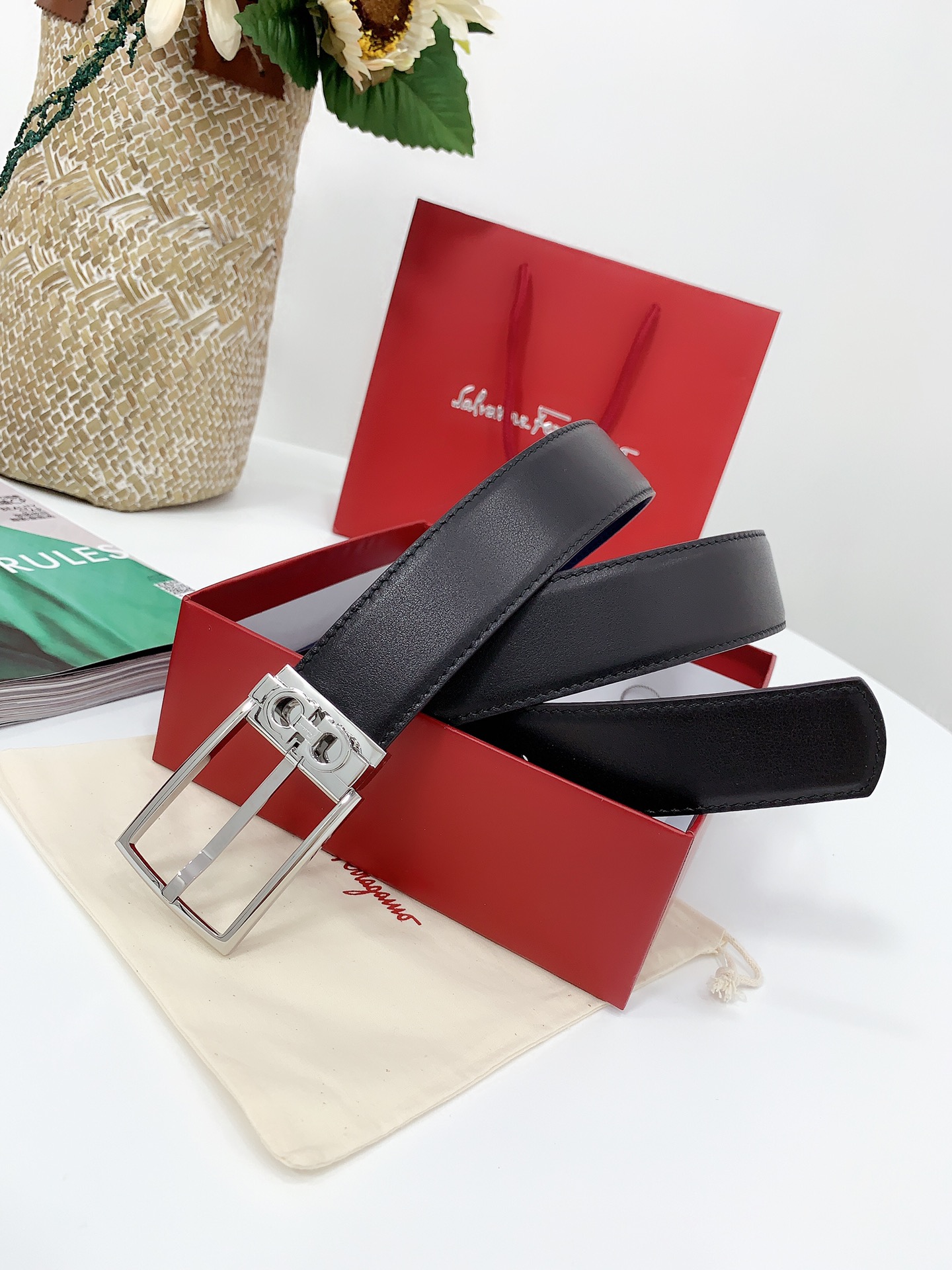 FERRAGAMO full grain soft calfskin with bottom leather imported from Italy