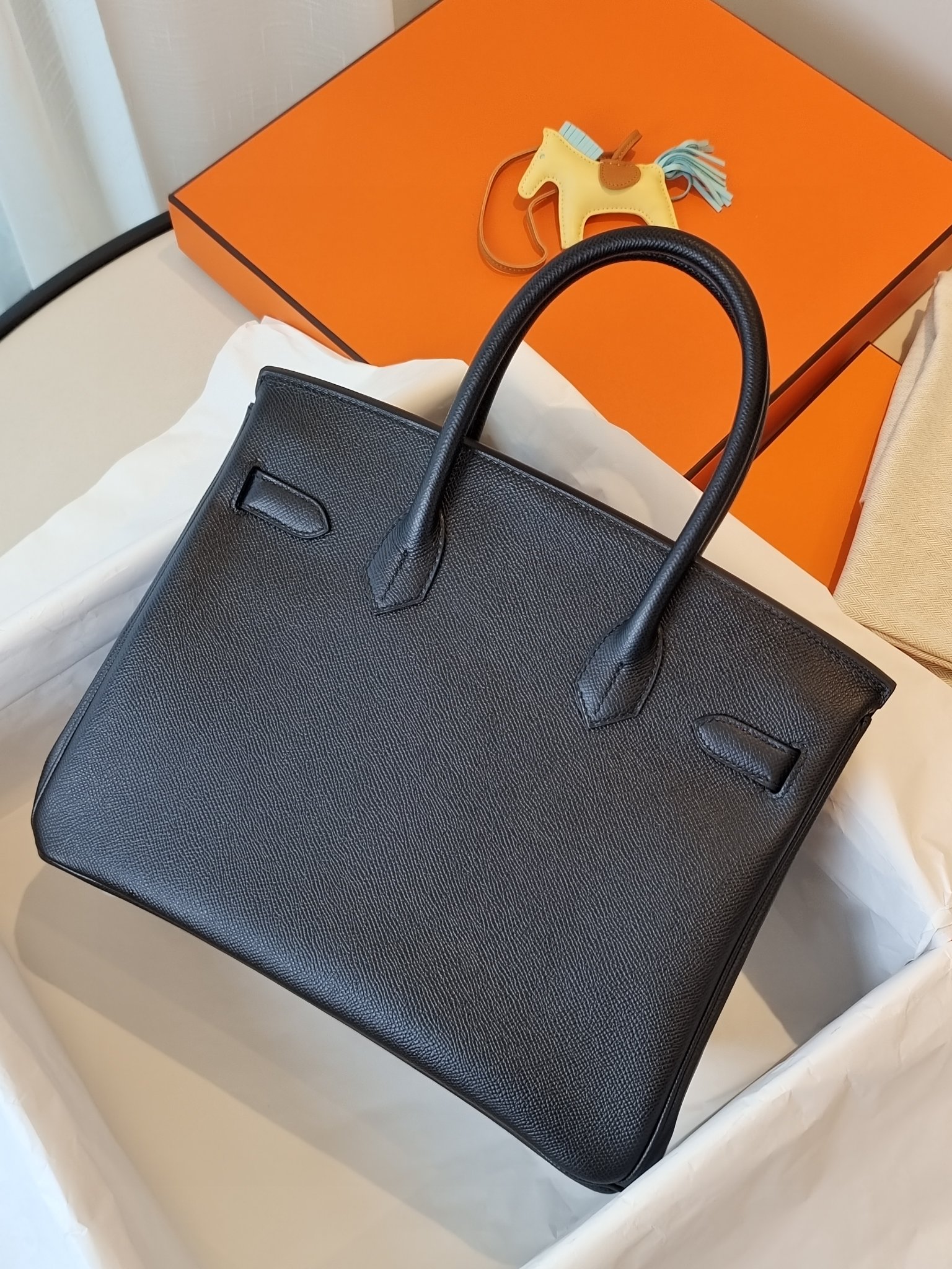 Bk30 black gold EPSOM leather inner seam