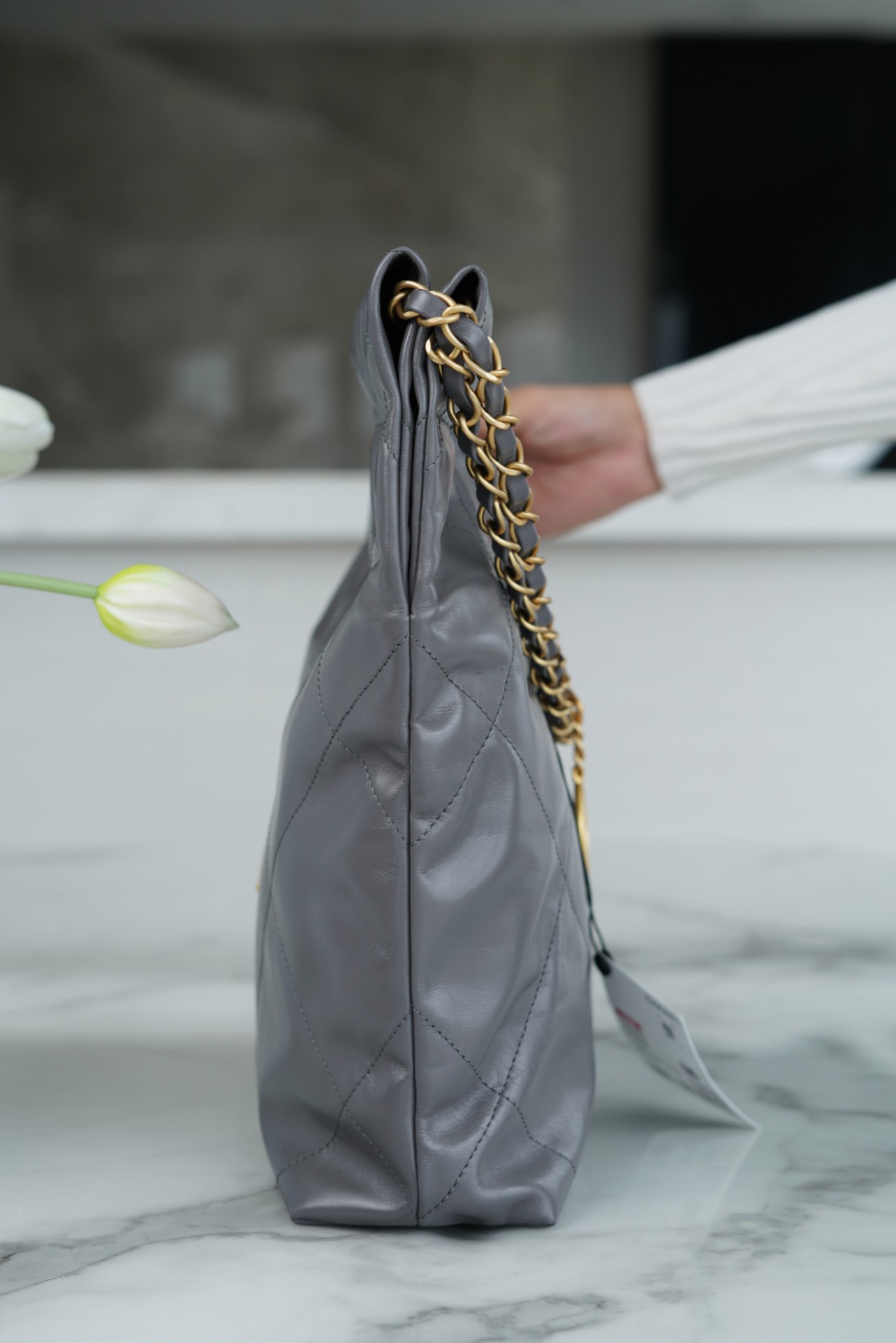 𝗖𝗛𝗔𝗘𝗡𝗟✦𝟐𝟐𝗣Spring/Summer New 𝟐𝟐Handbag Genuine Tail Leather Small Premium Gray