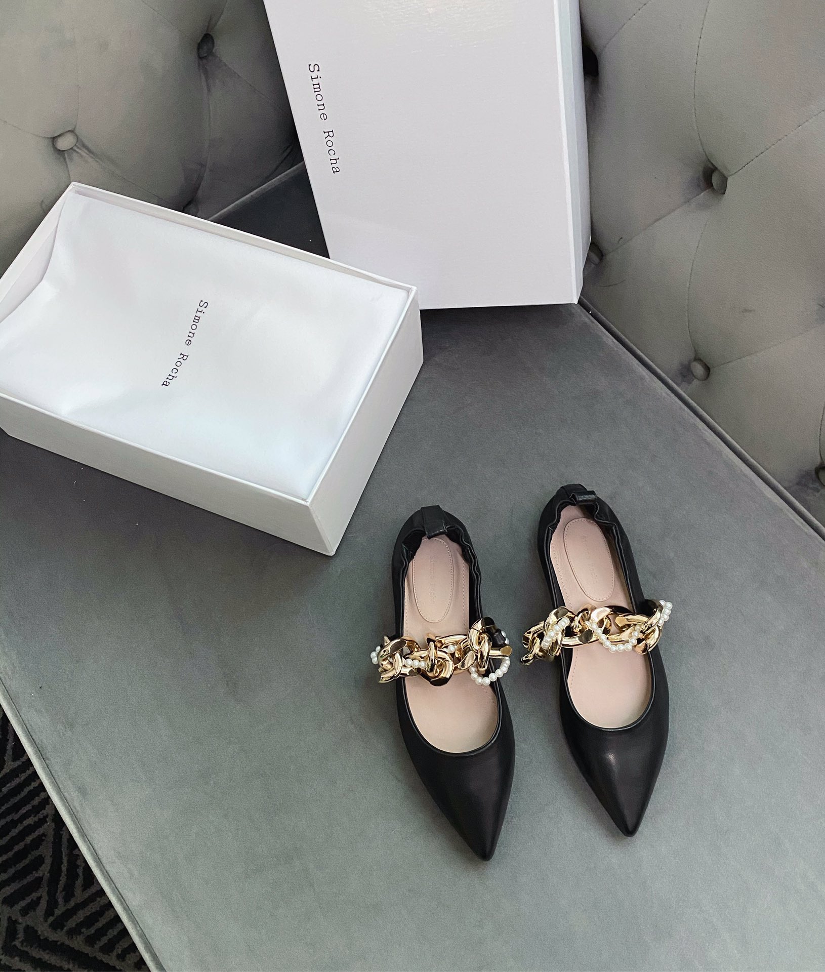 Simone rocha chain flat single shoes new season's most fashionable pearl chain series