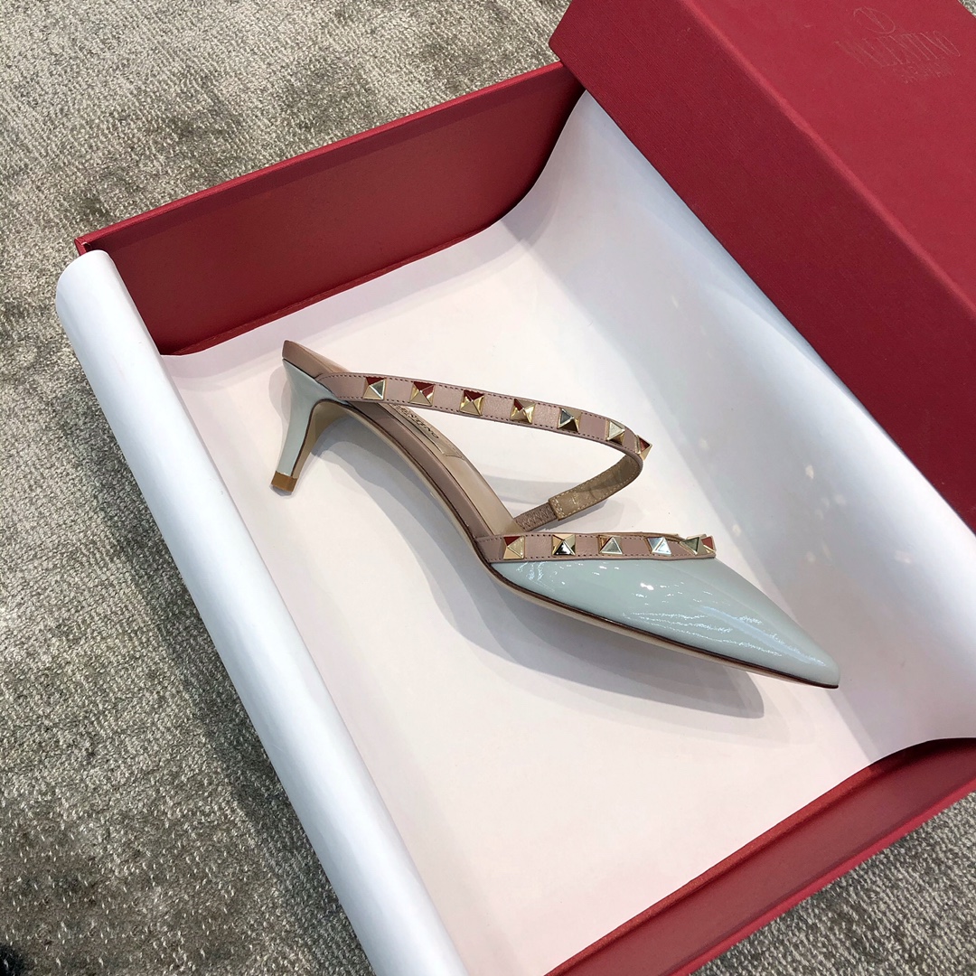 Valentino VT Collection One strap slant heel slipper 6.5CM Patent leather blue