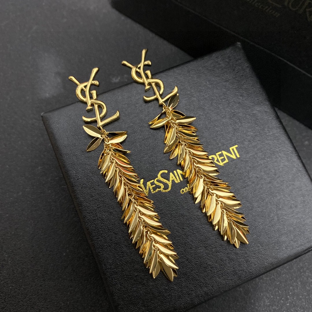 Saint Laurent YSL monogrammed leaf dangle earrings