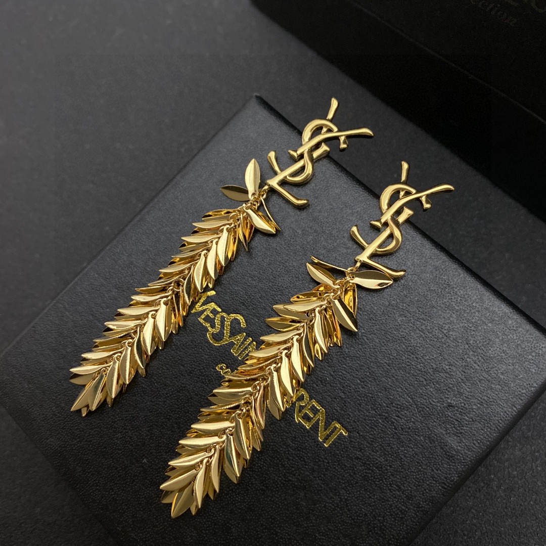 Saint Laurent YSL monogrammed leaf dangle earrings