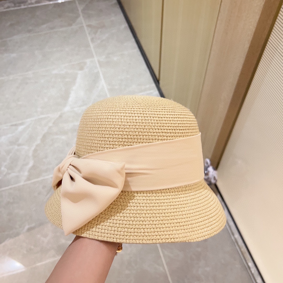 Chanel Bow Thick Woven Pot Hat Straw Hat
