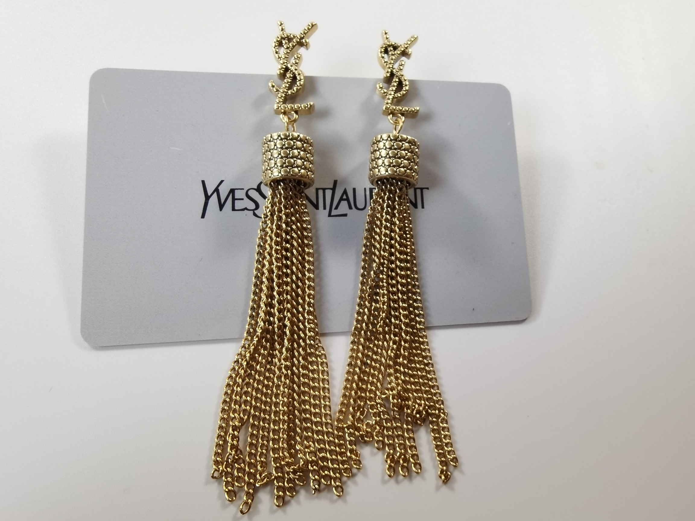 Saint Laurent YSL Tassel Chain Clause Ear Clap Stud Earrings
