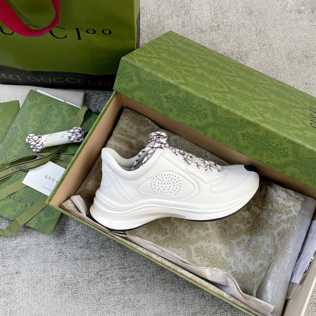Gucci RUN all-leather cowhide sheepskin running shoes white