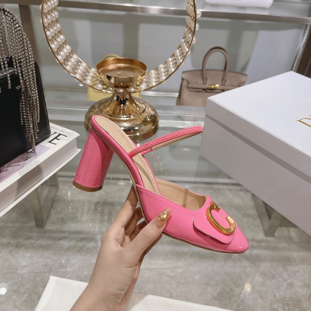 DIOR summer new bag toe chunky sandals high heel model 7.5cm Rose