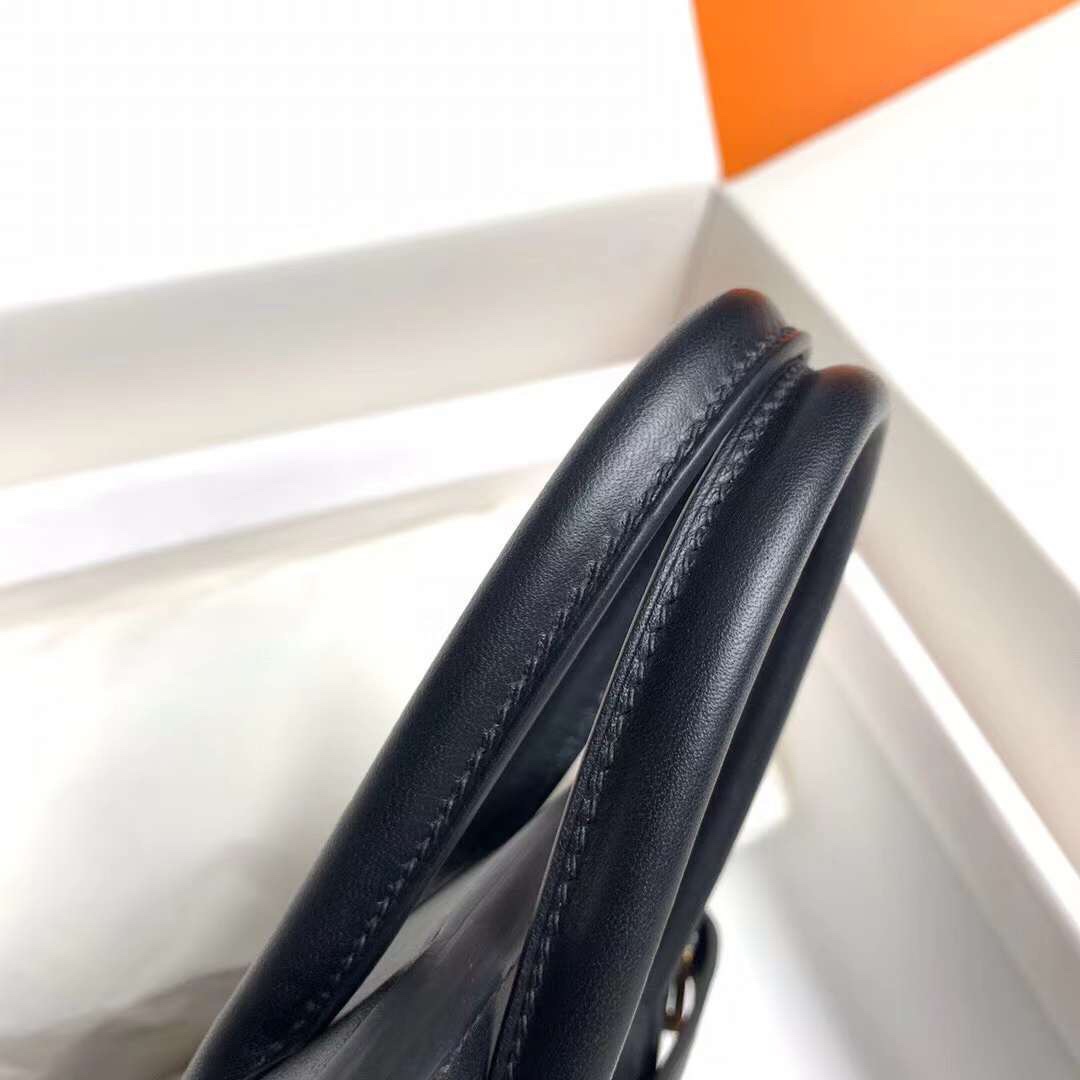 Birkin 25cm black gold buckle silver buckle Original swift calfskin top craftsmanship beeswax thread handmade
