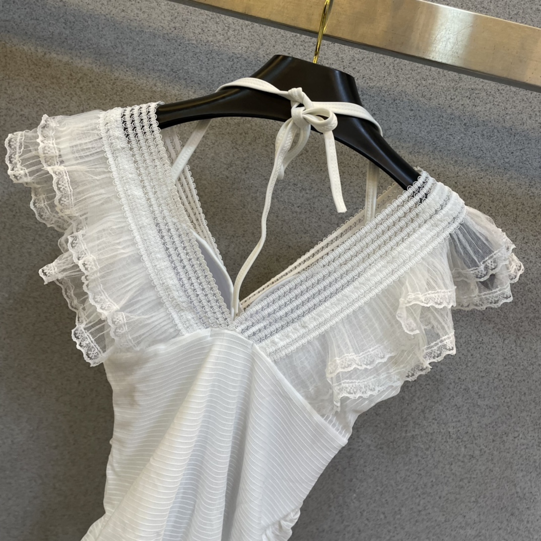 Saint Laurent Pure Black with Wave Lace One-piece Swimsuit