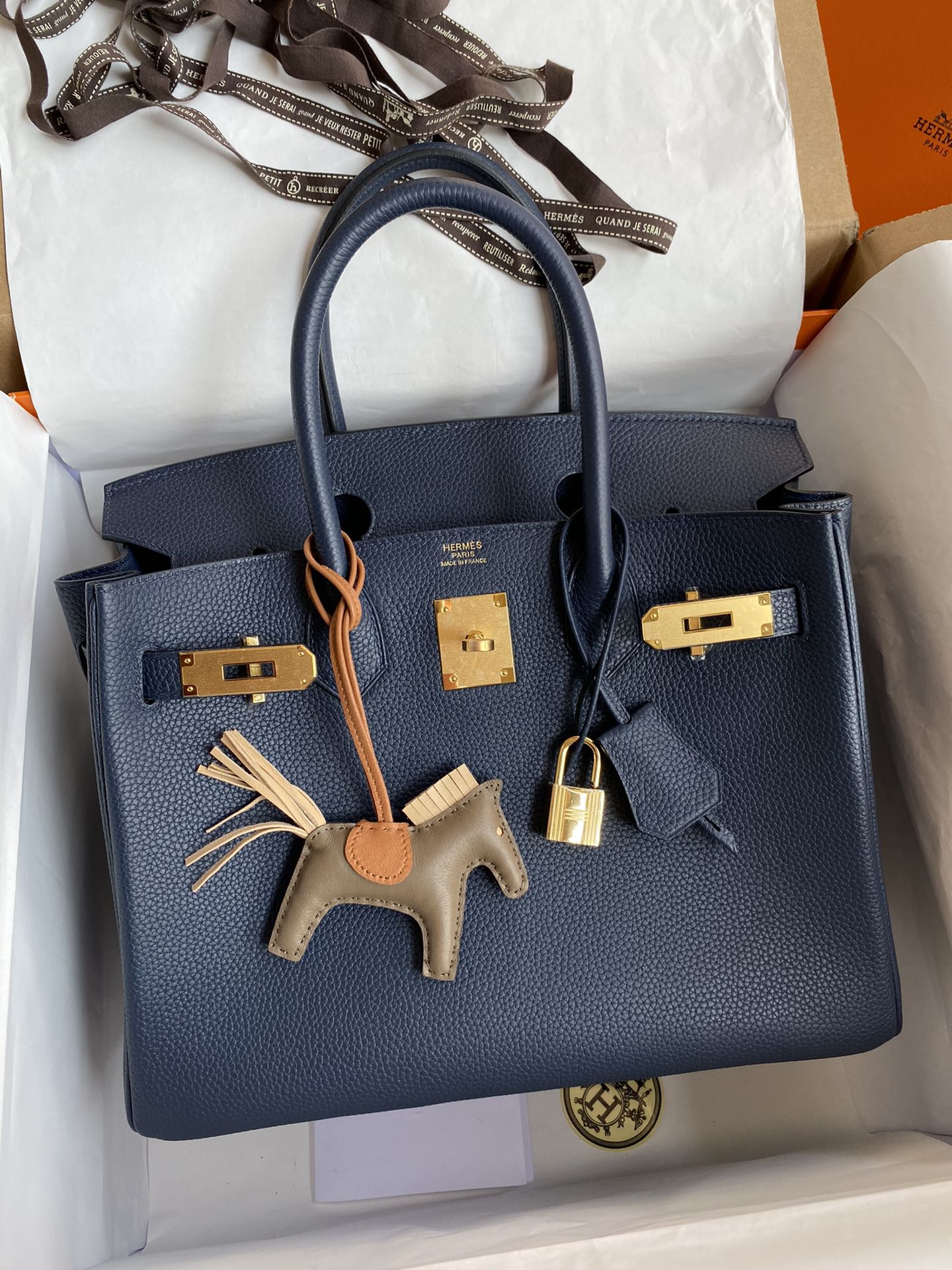 Birkin 25/30/35cm imported Togo leather dark blue gold buckle