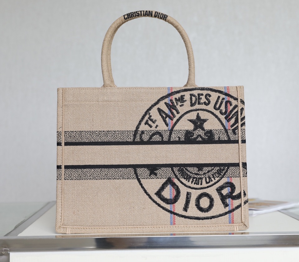 DIOR TOTE beige linen canvas