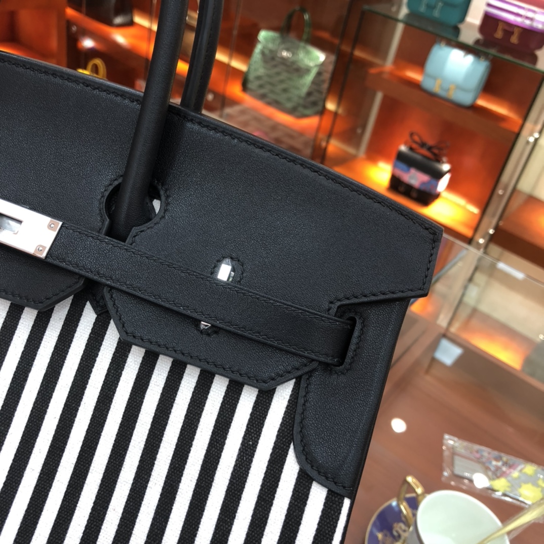 Birkin Riga 30cm swift leather spell imported canvas top handmade! Counter quality!