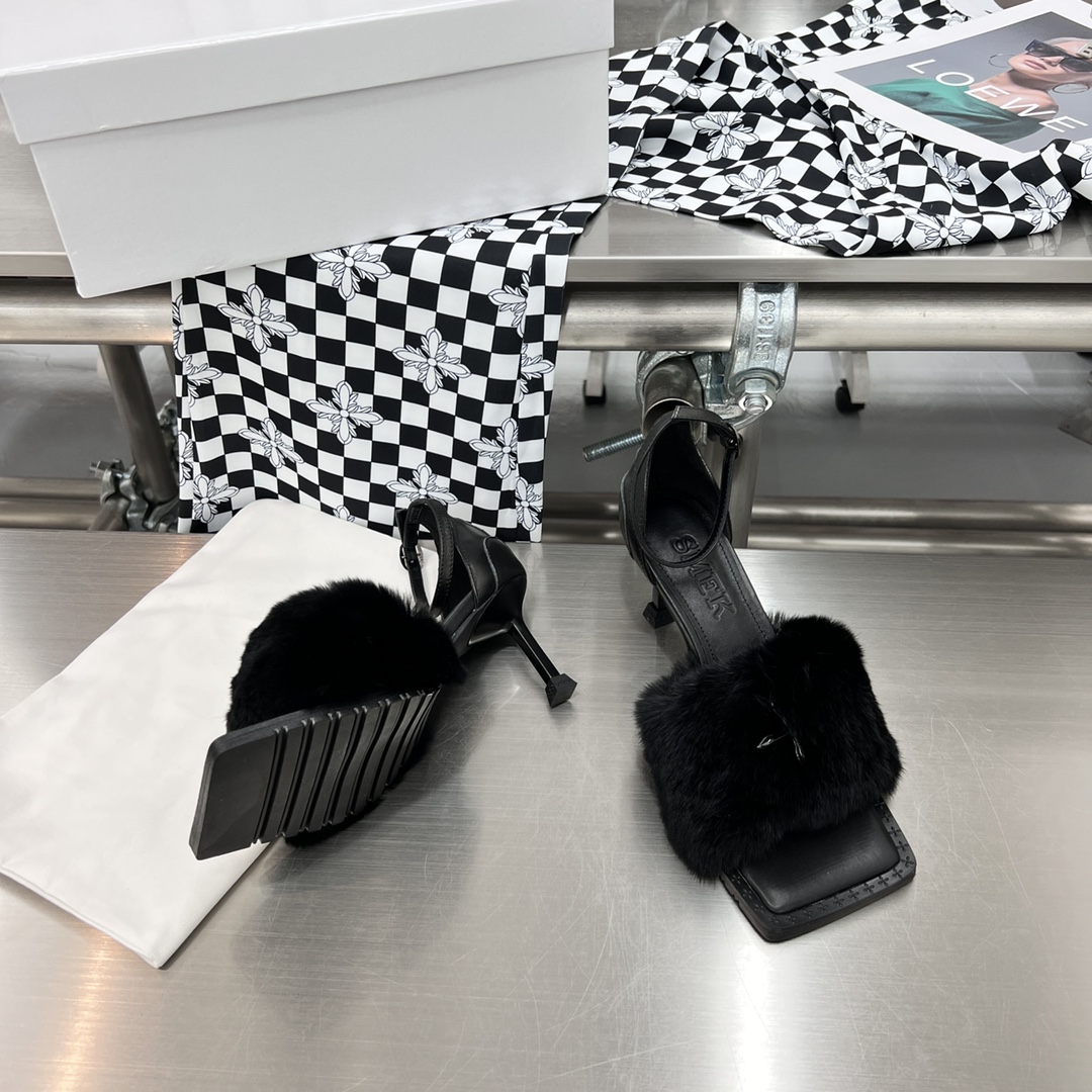 𝐒𝐌𝐅𝐊 ｜𝟐𝟎𝟐𝟐/𝐒𝐒 𝐧𝐞𝐰 SMFK 2022 Cross Flower First One Strap Thin Heel Cross Otter Rabbit Fur Sandals