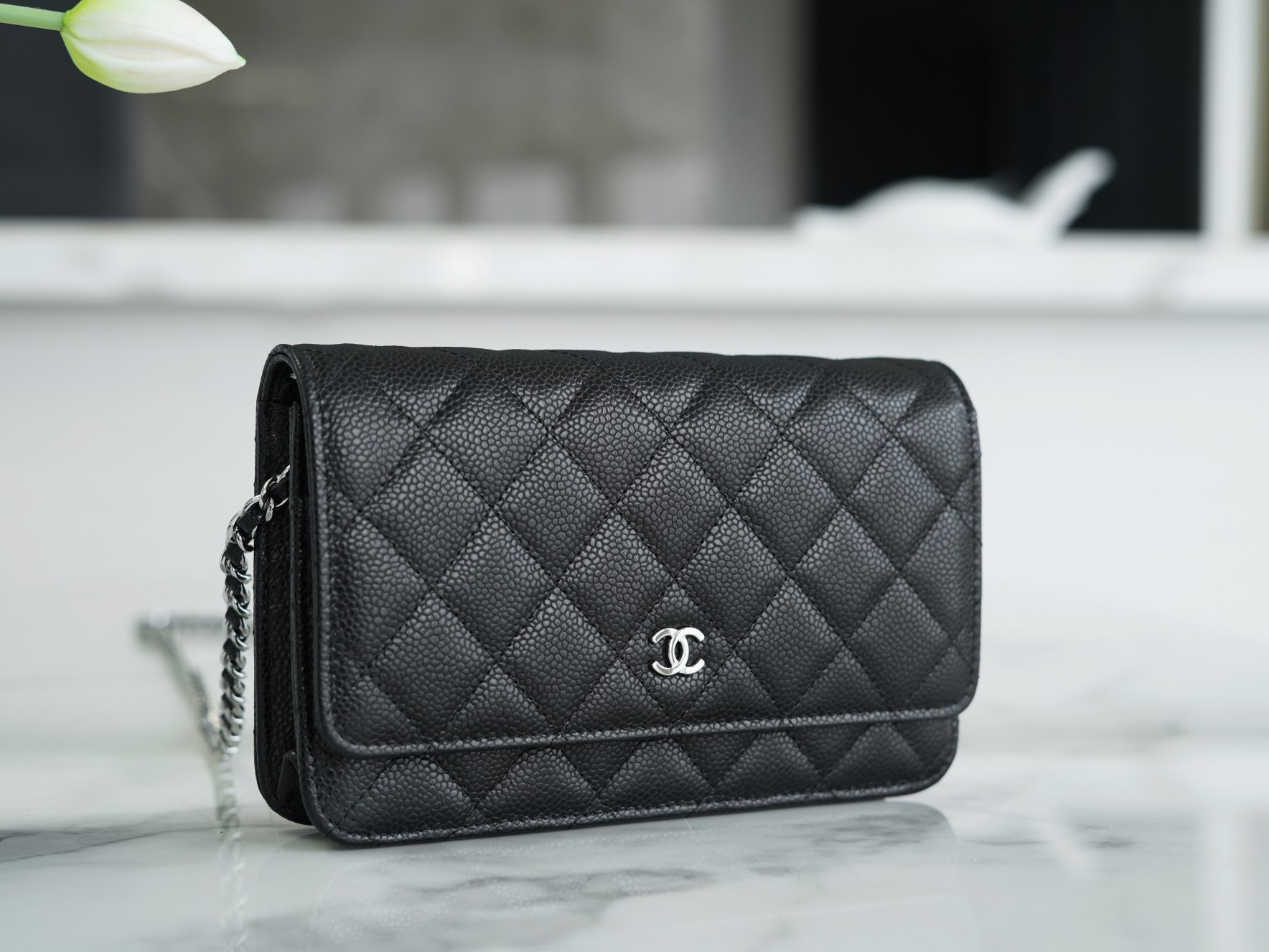 CHANEL 𝑾𝒐𝒄 Hairy Bag Entry Classic 𝑾𝒐𝒄𝒄 (Magnetic Closure) Black Bull Silver