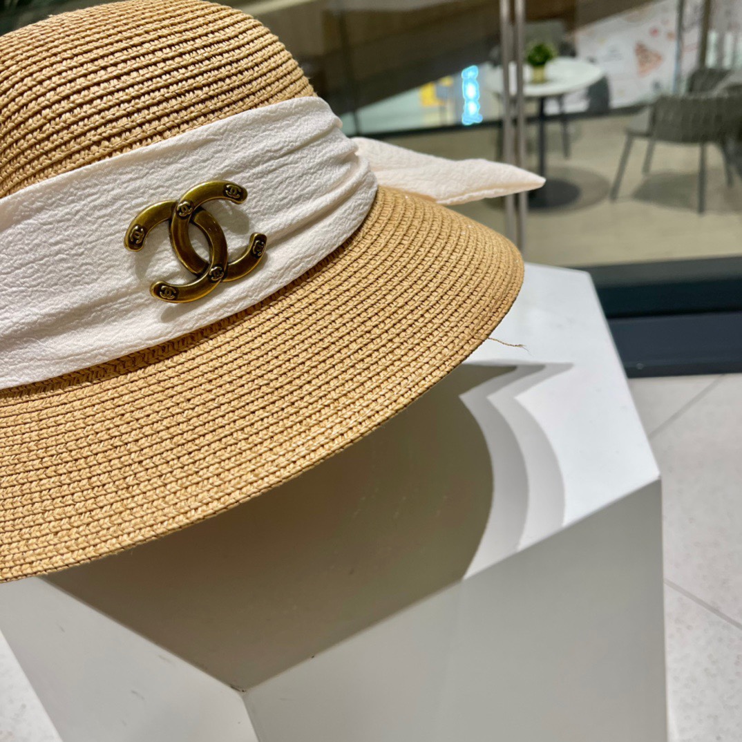 Chanel2023's new straw sunshade straw hat basin