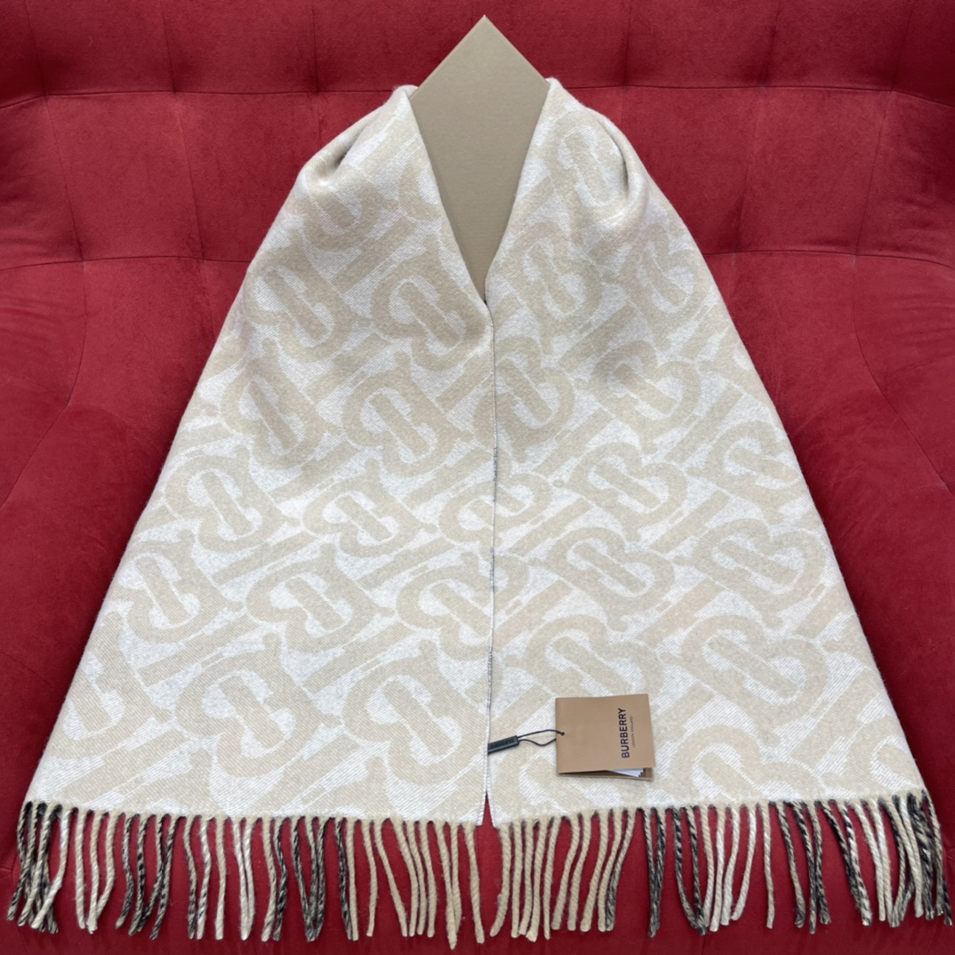 Burberry Reversible Check Fringed Cashmere Scarf 100% Cashmere