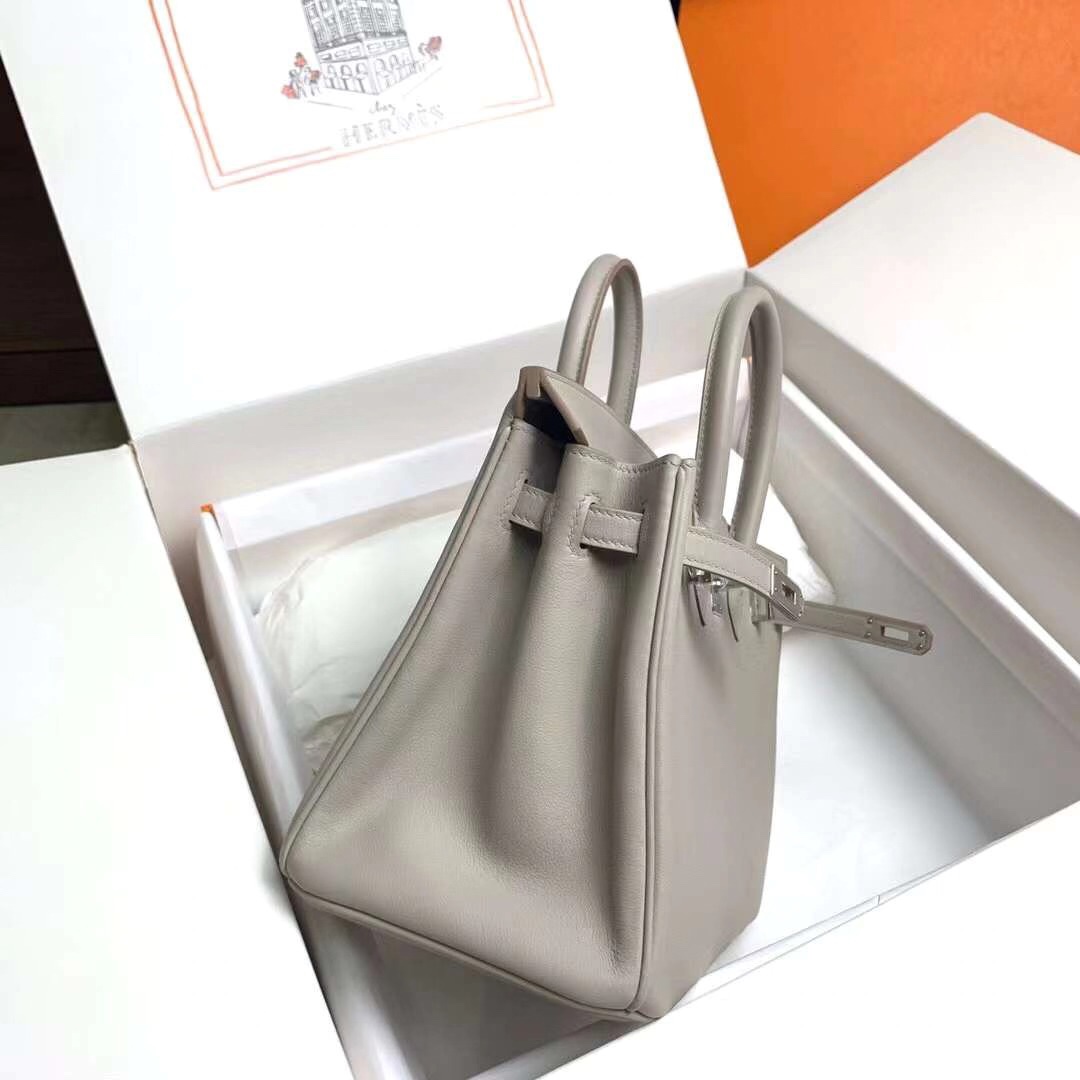Birkin 25cm c80 pearl grey gold buckle silver buckle original swift calfskin top craftsmanship beeswax thread handmade