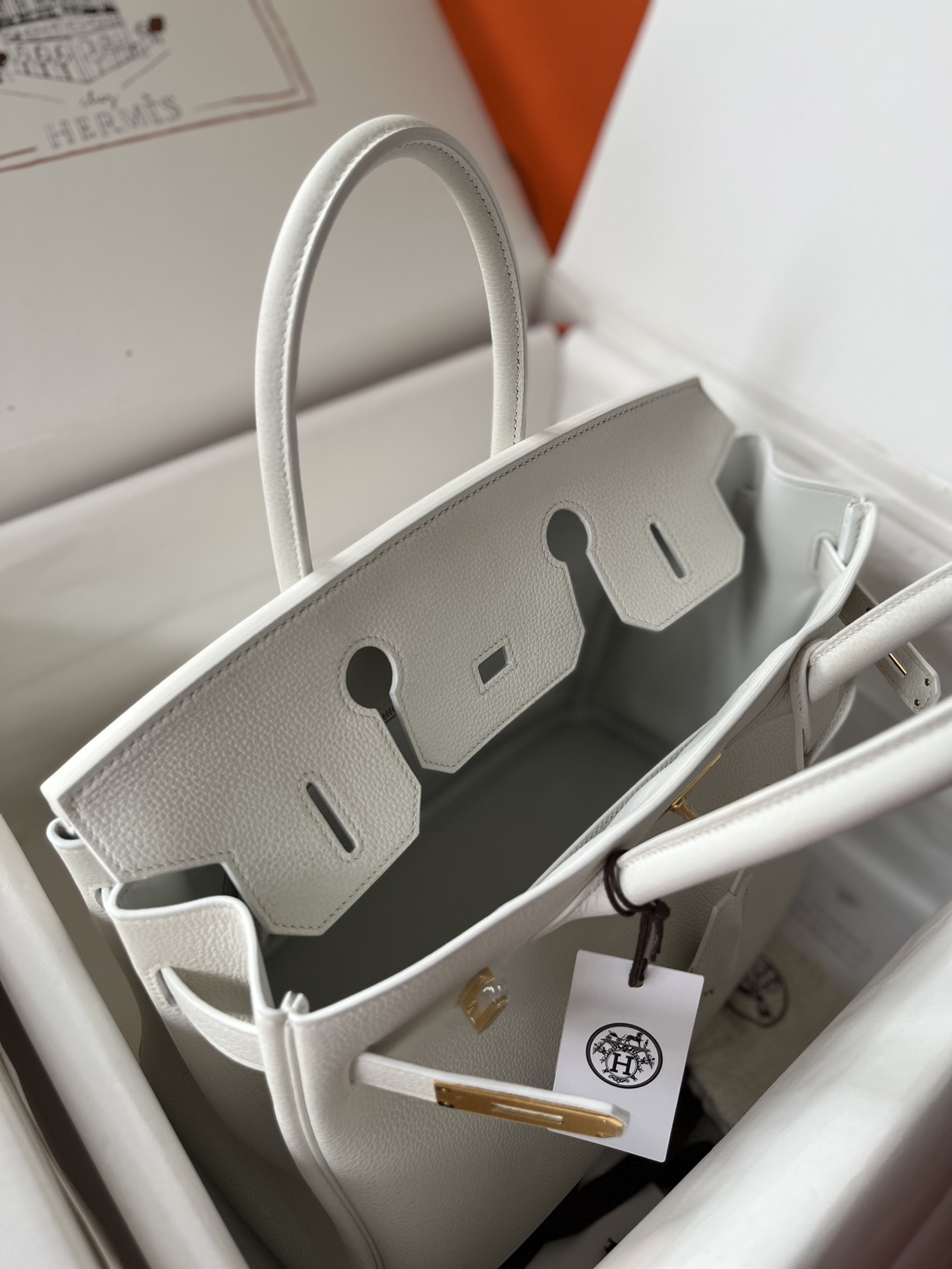 Birkin 30cm original calfskin togo pure white Snow White gold buckle top hand sewn