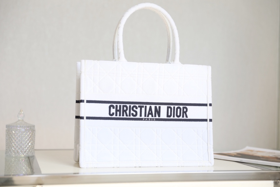 DIOR TOTE embroidered vine check white