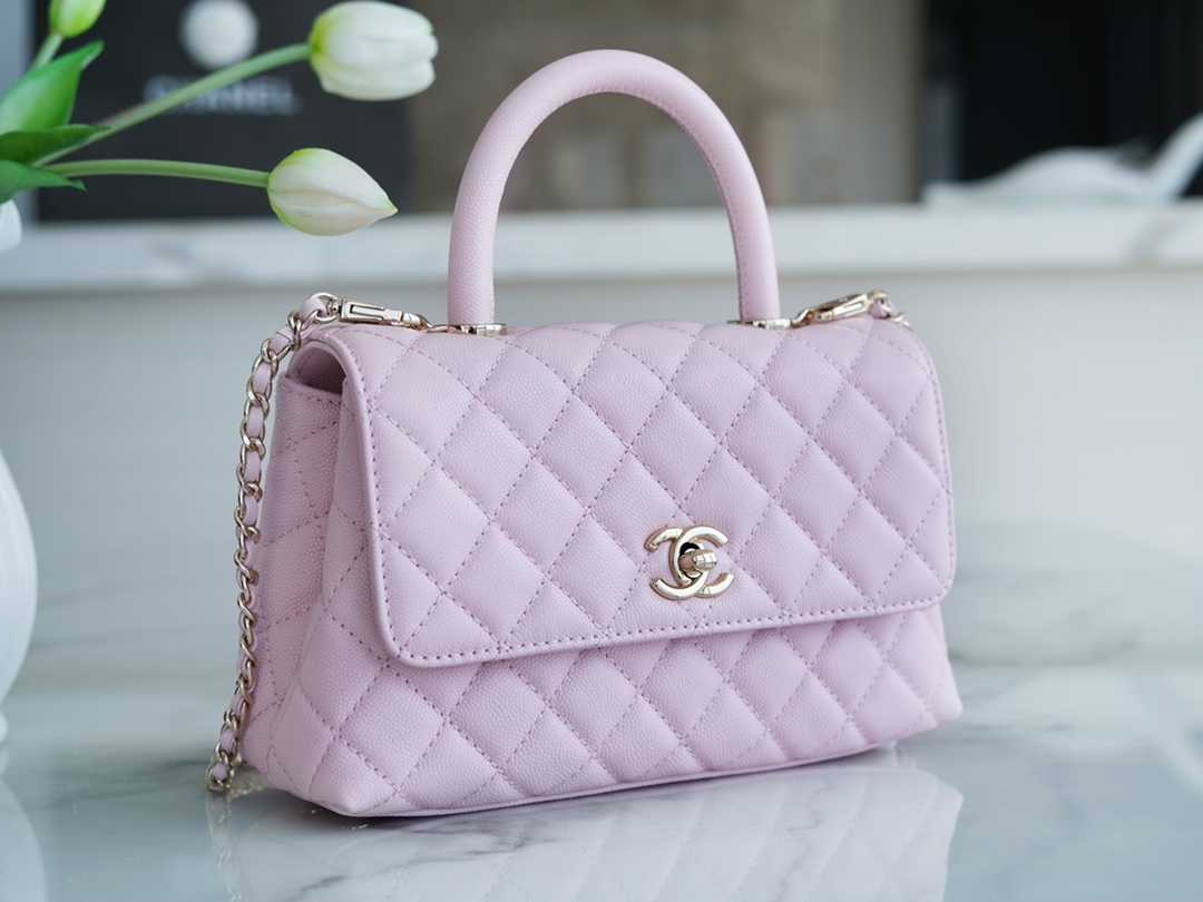 CHANEL 𝑪𝒐𝑪𝒐 𝒉𝒂𝒏𝒅𝒍𝒆 New Cowhide Handle Small Cherry Blossom Pink