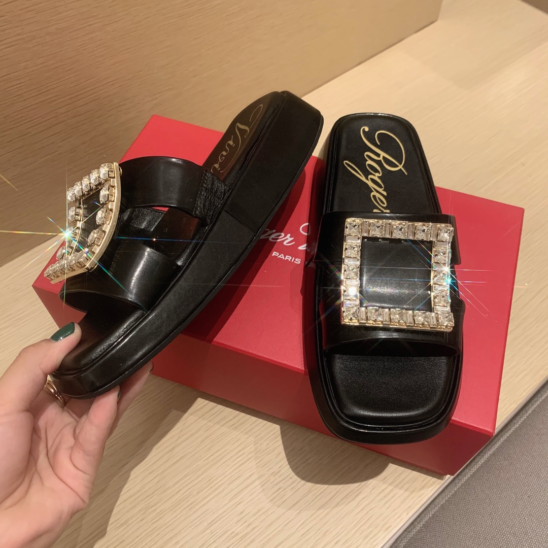 Roger Vivier | 𝟐𝟎𝟐𝟏/𝐒𝐒 𝐧𝐞𝐰 RV Top Edition Diamond Buckle Slippers Swarovski Crystal Diamonds