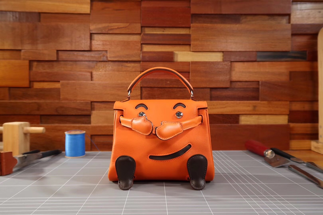 Kelly doll doll bag 17cm swift orange spell coffee silver buckle