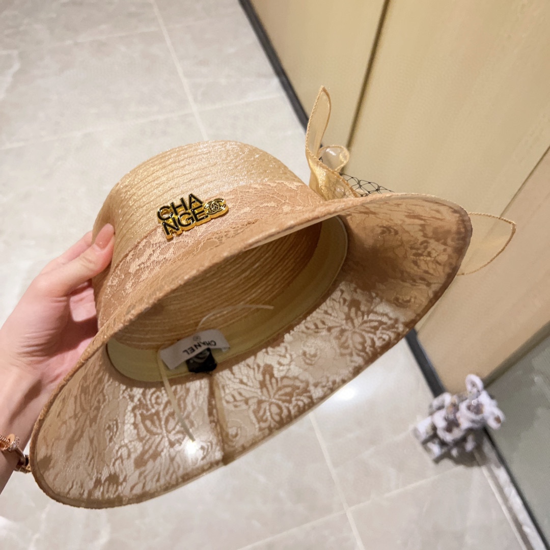 Chanel organza lace bowl hat straw hat