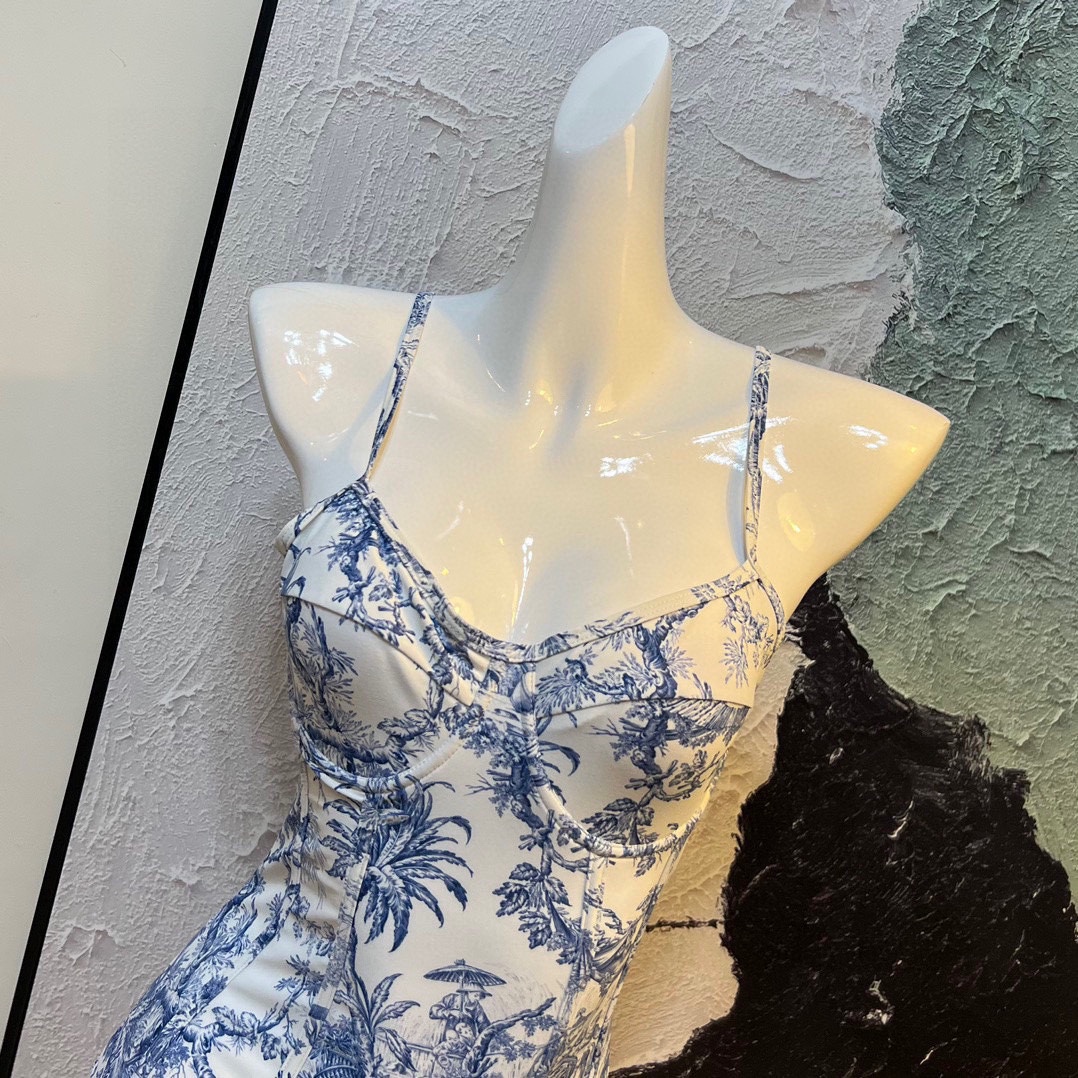 Dior Halter Gathering One-Piece Swimsuit