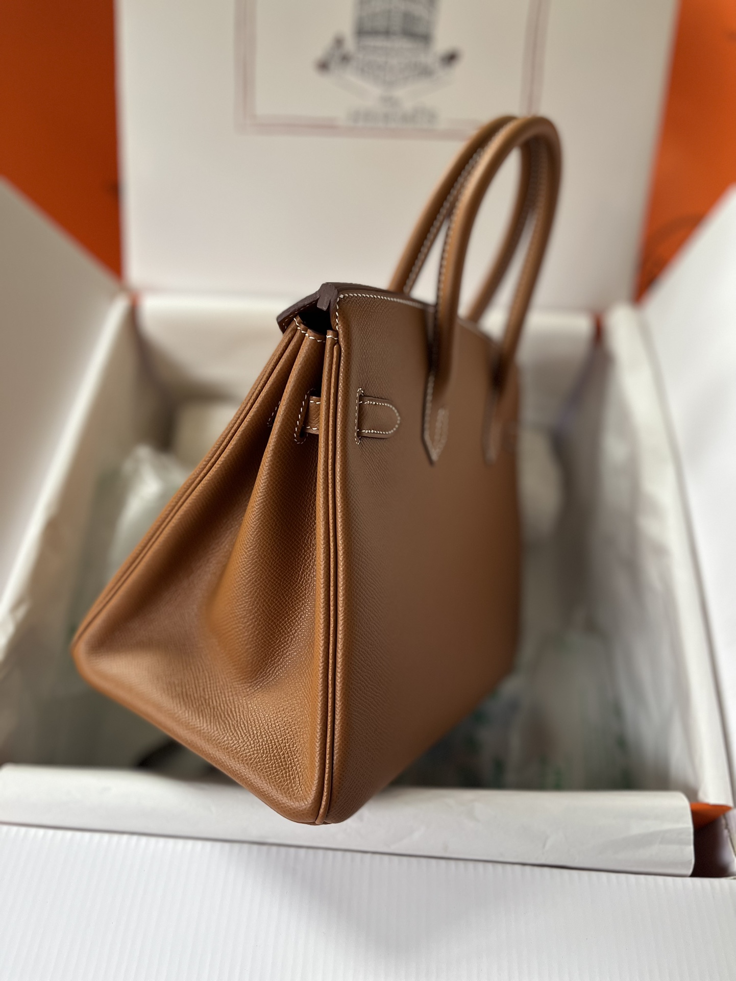 Birkin 30cm CK37 gold brown gold buckle Imported easy leather hand sewn Real shot The quality visible to the naked eye