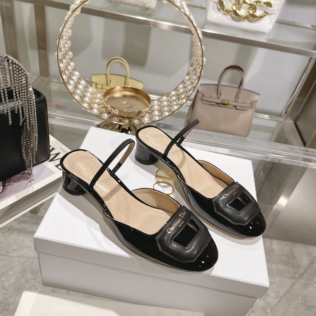 DIOR small round toe hollow one strap sandals 3.5cm Black