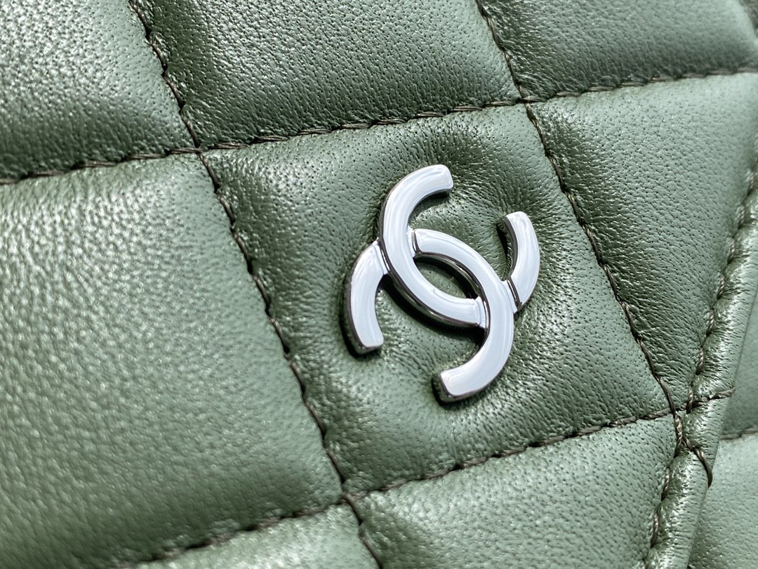 CHANEL 𝑾𝒐𝒄 Hairy Bag Entry Classic 𝑾𝒐𝒄𝒄𝑾𝒐𝒄 (Magnetic Closure) (Lambskin) Matcha Green
