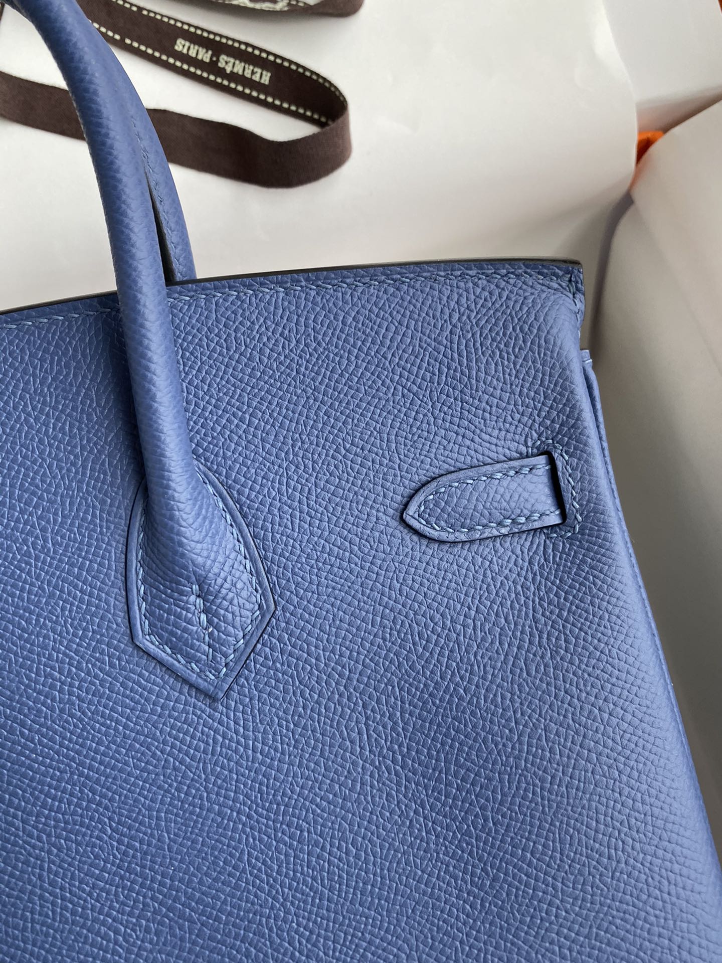 Birkin 25cm Epsom Leather Onyx Blue Silver Buckle