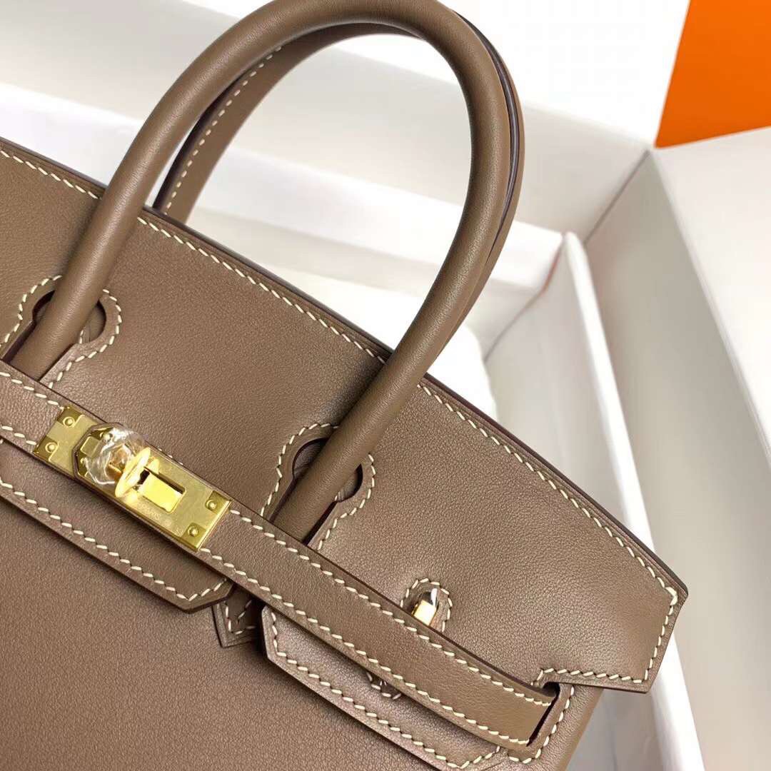 Birkin 25cm ck18 elephant grey gold buckle silver buckle original swift calfskin top craftsmanship beeswax thread handmade