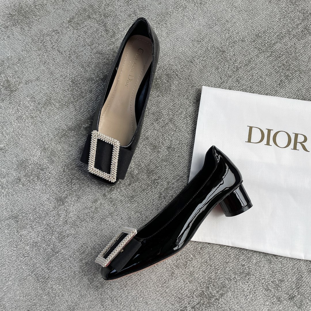 DIOR ballet heels black with diamond buckle 3.5cm