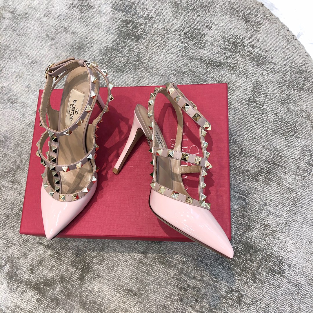 Name Chinese Valentino VT Collection Two Strap Mid Heel 10cm Patent Leather Pink