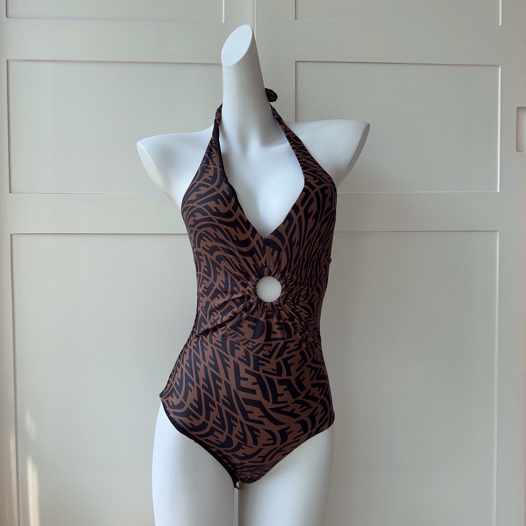 Fendi New F monogrammed metal ring one piece swimming costume